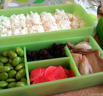 Miso-Marinated Fish, Pickled Radish Onigiri Bentos