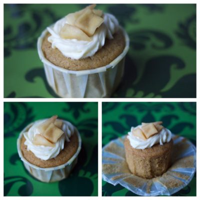 Pumpkin Cupcakes with Goat Cheese Frosting and Quince-Ginger Compote
